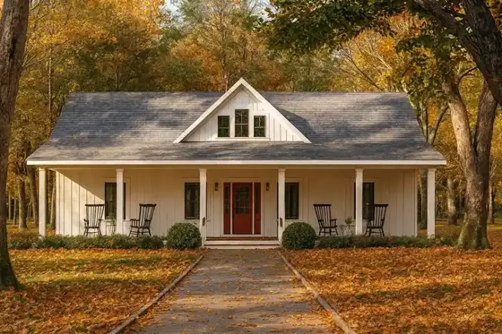 Modern Farmhouse house plans 49-277 - front exterior, 1,416 sq ft, 3 bed, 2 bath house plans | Monster House Plans
