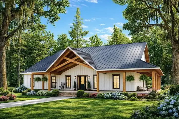 Modern Farmhouse house plans 49-280 - front exterior, 3,443 sq ft, 7 bed, 3 bath house plans | Monster House Plans