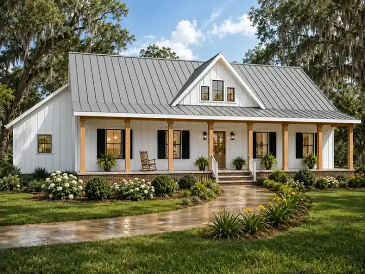 Modern Farmhouse house plans 49-282 - front exterior, 1,924 sq ft, 4 bed, 3 bath house plans | Monster House Plans