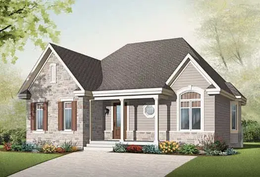 Traditional house plans 5-1021 - front exterior, 1,173 sq ft, 2 bed, 1 bath house plans | Monster House Plans