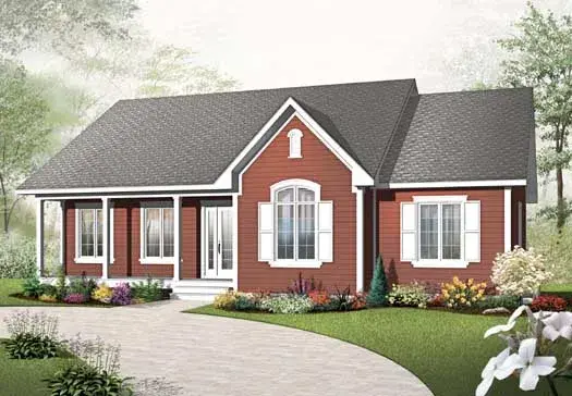 Traditional house plans 5-1023 - front exterior, 1,521 sq ft, 3 bed, 1 bath house plans | Monster House Plans