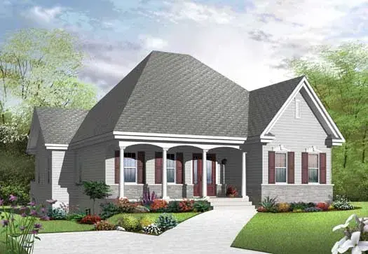 Southern house plans 5-1025 - front exterior, 1,362 sq ft, 2 bed, 1 bath house plans | Monster House Plans