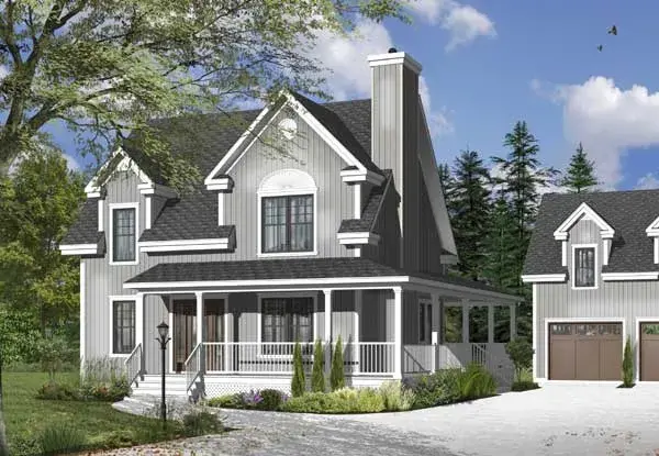 Country house plans 5-1027 - front exterior, 1,702 sq ft, 3 bed, 2 bath house plans | Monster House Plans