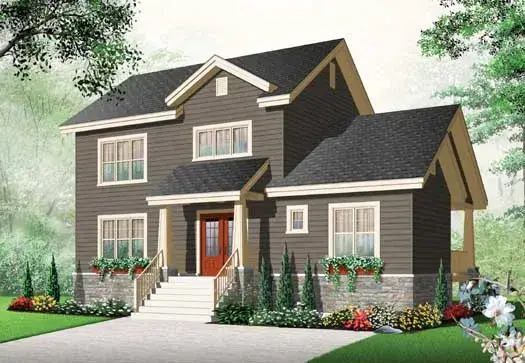 Traditional house plans 5-1035 - front exterior, 1,821 sq ft, 3 bed, 1 bath house plans | Monster House Plans