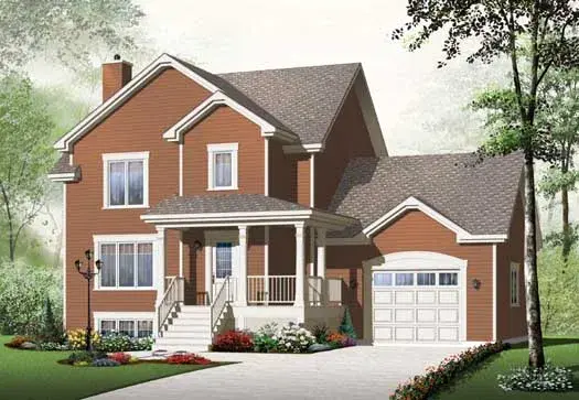 Traditional house plans 5-1036 - front exterior, 1,724 sq ft, 3 bed, 1 bath house plans | Monster House Plans