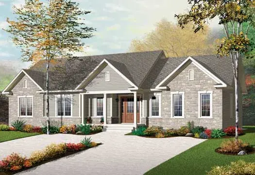 Traditional house plans 5-1045 - front exterior, 1,977 sq ft, 3 bed, 2 bath house plans | Monster House Plans