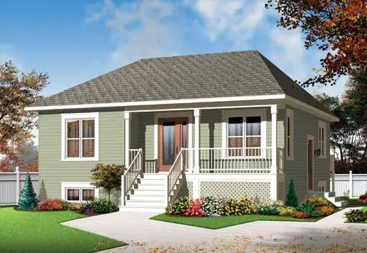 Traditional house plans 5-1049 - front exterior, 973 sq ft, 2 bed, 1 bath house plans | Monster House Plans