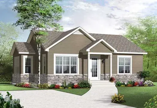 Traditional house plans 5-1050 - front exterior, 975 sq ft, 2 bed, 1 bath house plans | Monster House Plans