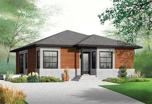 Modern house plans 5-1055 - front exterior, 962 sq ft, 2 bed, 1 bath house plans | Monster House Plans