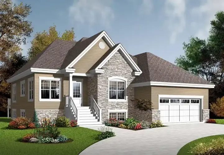 Traditional house plans 5-1057 - front exterior, 1,387 sq ft, 2 bed, 1 bath house plans | Monster House Plans