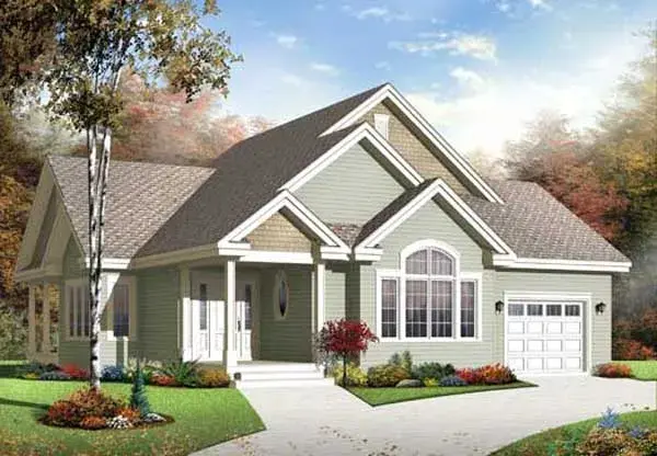 Traditional house plans 5-1060 - front exterior, 1,507 sq ft, 3 bed, 1 bath house plans | Monster House Plans