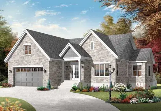 Traditional house plans 5-1066 - front exterior, 1,401 sq ft, 2 bed, 1 bath house plans | Monster House Plans