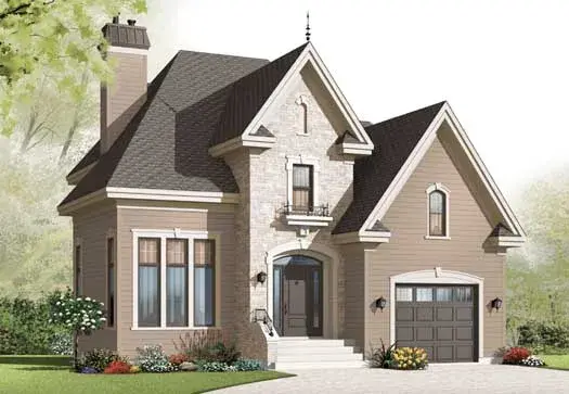 European house plans 5-1071 - front exterior, 1,877 sq ft, 3 bed, 1 bath house plans | Monster House Plans