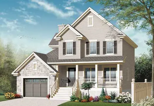 Colonial house plans 5-1074 - front exterior, 1,828 sq ft, 3 bed, 1 bath house plans | Monster House Plans
