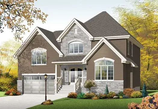 European house plans 5-1075 - front exterior, 1,663 sq ft, 3 bed, 1 bath house plans | Monster House Plans