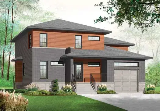 Modern house plans 5-1077 - front exterior, 2,072 sq ft, 3 bed, 2 bath house plans | Monster House Plans