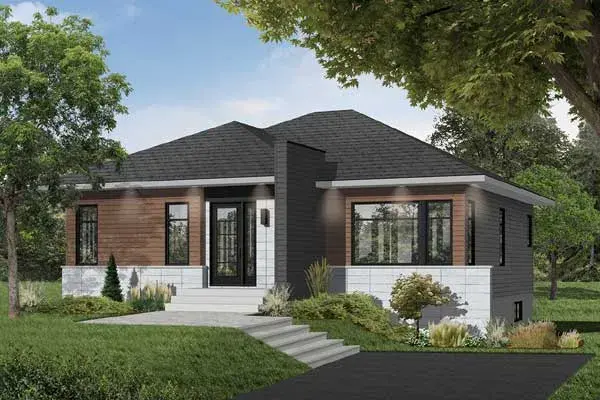 Modern house plans 5-1120 - front exterior, 1,158 sq ft, 2 bed, 1 bath house plans | Monster House Plans