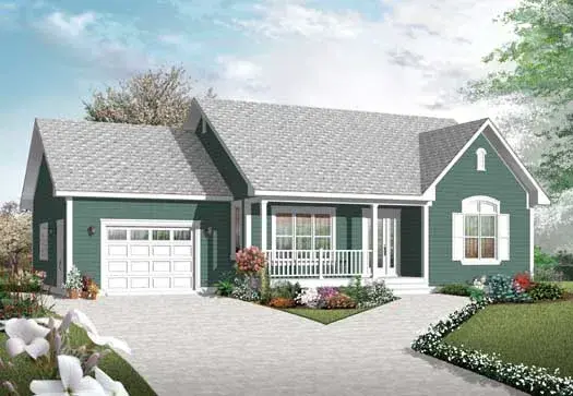 Country house plans 5-1122 - front exterior, 1,113 sq ft, 2 bed, 1 bath house plans | Monster House Plans