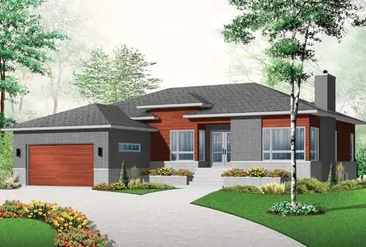 Modern house plans 5-1126 - front exterior, 1,676 sq ft, 3 bed, 1 bath house plans | Monster House Plans