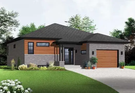 Modern house plans 5-1127 - front exterior, 1,283 sq ft, 2 bed, 1 bath house plans | Monster House Plans