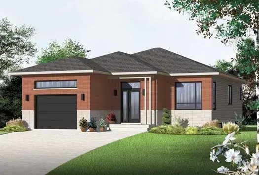 Contemporary house plans 5-1128 - front exterior, 1,225 sq ft, 2 bed, 1 bath house plans | Monster House Plans