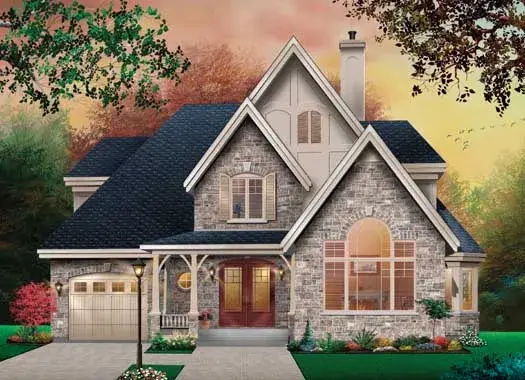 European house plans 5-1135 - front exterior, 1,826 sq ft, 3 bed, 2 bath house plans | Monster House Plans