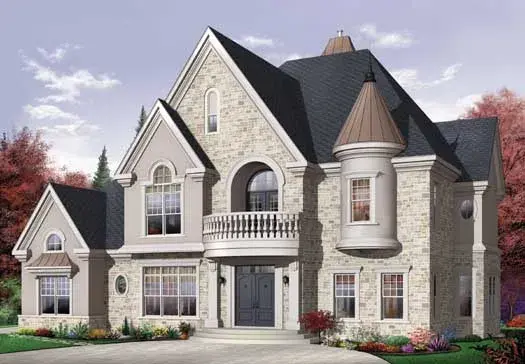 European house plans 5-1137 - front exterior, 3,690 sq ft, 4 bed, 3 bath house plans | Monster House Plans