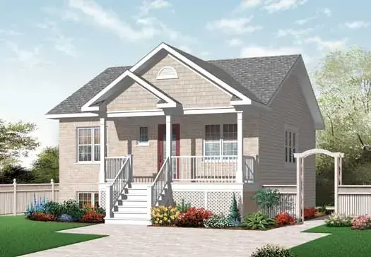 Traditional house plans 5-1180 - front exterior, 870 sq ft, 2 bed, 1 bath house plans | Monster House Plans