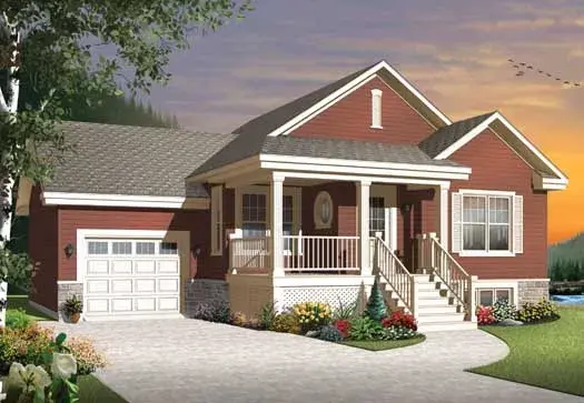 Country house plans 5-1182 - front exterior, 1,028 sq ft, 2 bed, 1 bath house plans | Monster House Plans