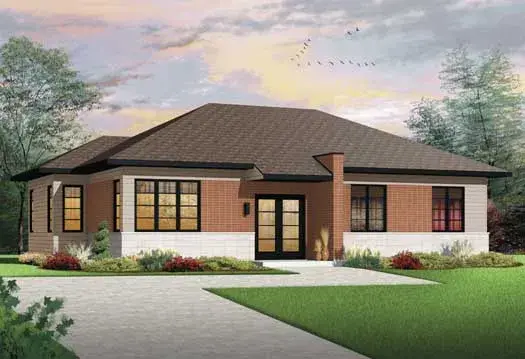 Modern house plans 5-1183 - front exterior, 1,392 sq ft, 3 bed, 1 bath house plans | Monster House Plans
