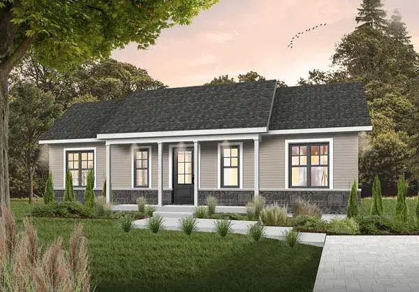 Ranch house plans 5-119 - front exterior, 1,053 sq ft, 3 bed, 1 bath house plans | Monster House Plans