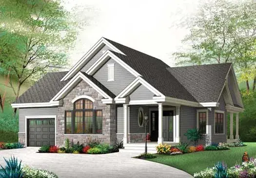 Traditional house plans 5-1190 - front exterior, 1,459 sq ft, 2 bed, 1 bath house plans | Monster House Plans