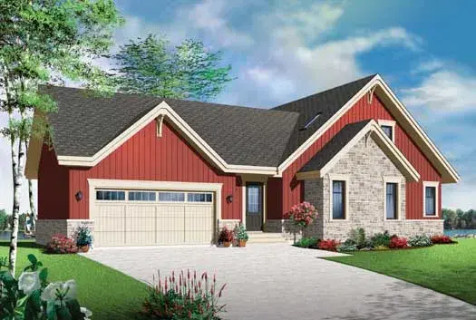Ranch house plans 5-1208 - front exterior, 1,709 sq ft, 3 bed, 2 bath house plans | Monster House Plans