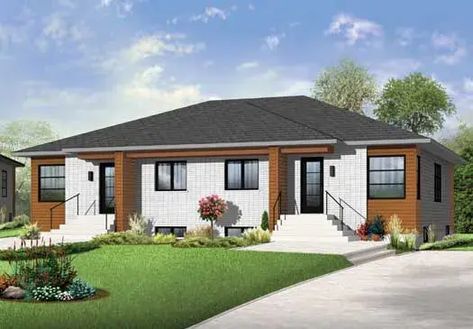 Modern house plans 5-1212 - front exterior, 2,066 sq ft, 4 bed, 2 bath house plans | Monster House Plans