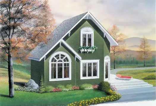 Cottage house plans 5-1215 - front exterior, 991 sq ft, 2 bed, 2 bath house plans | Monster House Plans