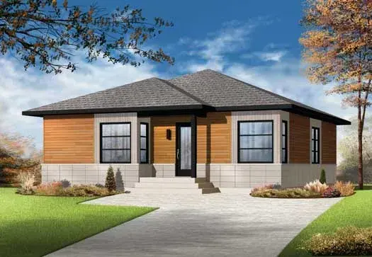 Modern house plans 5-1220 - front exterior, 1,084 sq ft, 2 bed, 1 bath house plans | Monster House Plans