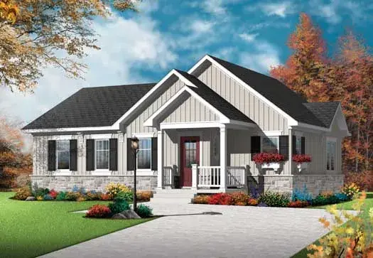 Traditional house plans 5-1221 - front exterior, 1,179 sq ft, 2 bed, 1 bath house plans | Monster House Plans