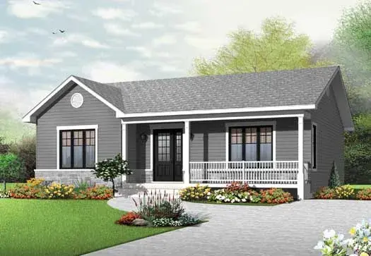 Country house plans 5-1222 - front exterior, 1,103 sq ft, 2 bed, 1 bath house plans | Monster House Plans