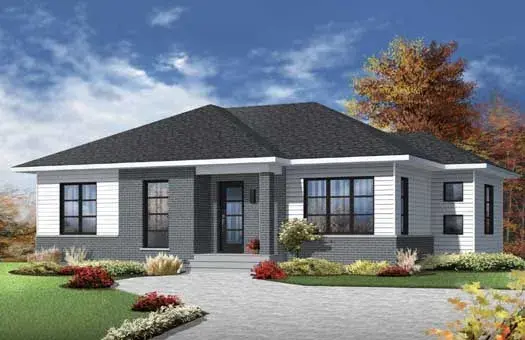 Modern house plans 5-1224 - front exterior, 1,133 sq ft, 2 bed, 1 bath house plans | Monster House Plans