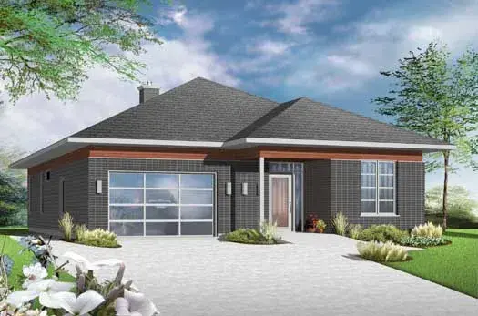 Modern house plans 5-1226 - front exterior, 1,409 sq ft, 2 bed, 1 bath house plans | Monster House Plans