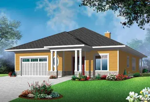 Traditional house plans 5-1227 - front exterior, 1,773 sq ft, 3 bed, 1 bath house plans | Monster House Plans