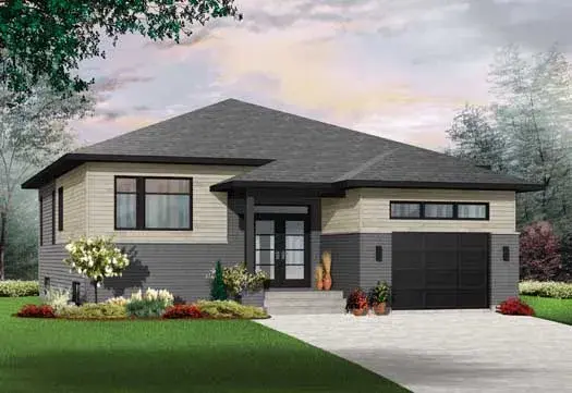 Modern house plans 5-1228 - front exterior, 1,339 sq ft, 2 bed, 1 bath house plans | Monster House Plans