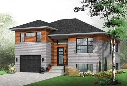 Modern house plans 5-1230 - front exterior, 1,524 sq ft, 3 bed, 2 bath house plans | Monster House Plans