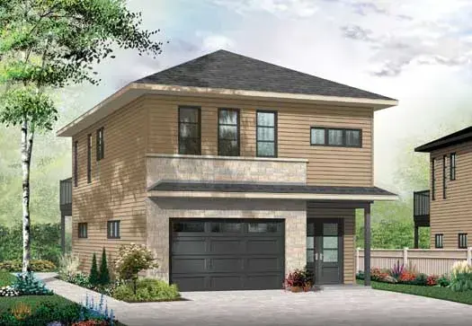 Modern house plans 5-1234 - front exterior, 1,028 sq ft, 1 bed, 1 bath house plans | Monster House Plans