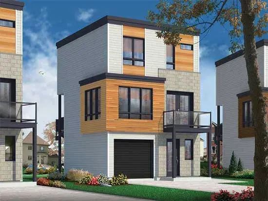 Modern house plans 5-1238 - front exterior, 1,015 sq ft, 3 bed, 1 bath house plans | Monster House Plans