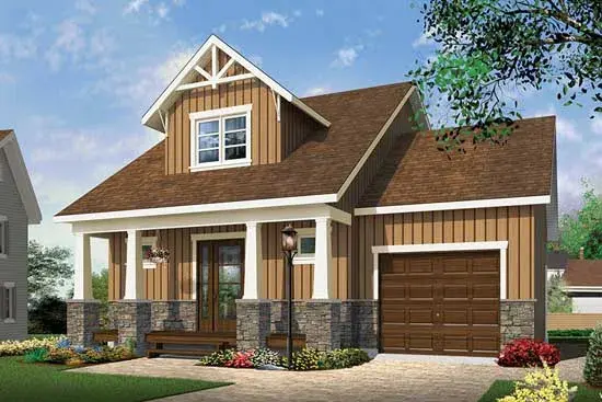 Craftsman house plans 5-1239 - front exterior, 900 sq ft, 2 bed, 1 bath house plans | Monster House Plans