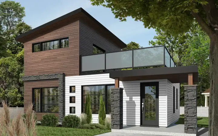Modern house plans 5-1240 - front exterior, 924 sq ft, 2 bed, 2 bath house plans | Monster House Plans