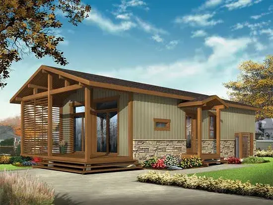 Mountain Rustic house plans 5-1242 - front exterior, 700 sq ft, 2 bed, 1 bath house plans | Monster House Plans