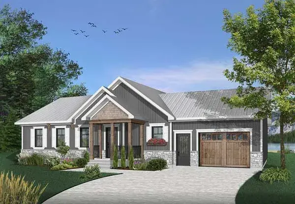 Ranch house plans 5-1254 - front exterior, 1,443 sq ft, 2 bed, 1 bath house plans | Monster House Plans