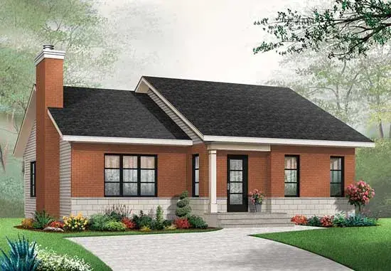 Traditional house plans 5-1261 - front exterior, 1,211 sq ft, 2 bed, 1 bath house plans | Monster House Plans